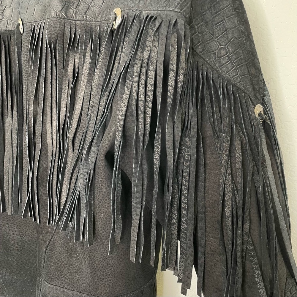 Vintage sueded leather fringed crop jacket medium - Picture 6 of 15